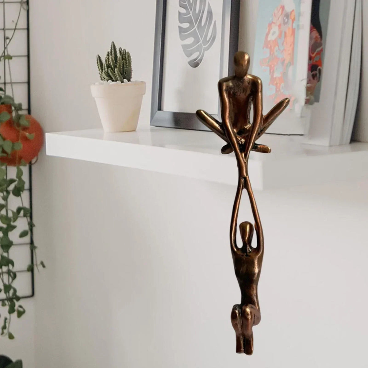 Balancing Couple Sculpture in Resin, Black or Bronze, 20.5cm