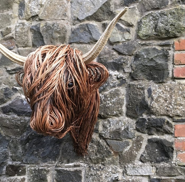 Handmade Wicker Bull Head Wall Sculpture, 63 x 53 cm