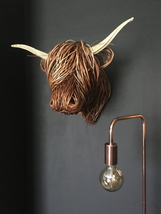Handmade Wicker Bull Head Wall Sculpture, 63 x 53 cm