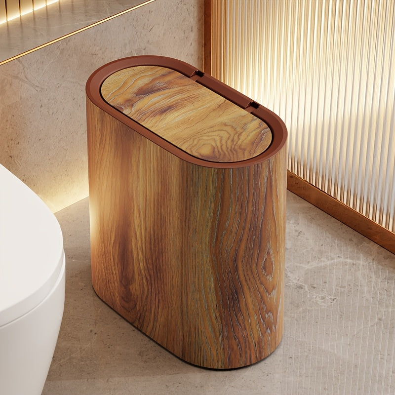 Oval Desk Bin with Lid, 29 x 29 x 14.5 cm, Marble Look