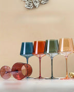 Hand-Blown Coloured Wine Glasses, Set of 6, Rainbow Tones