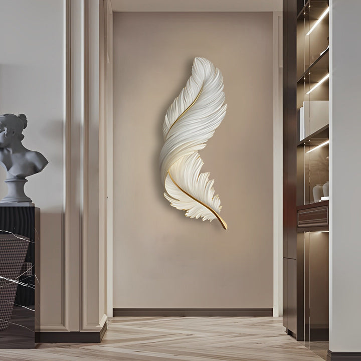 Feather LED Wall Art Light with Hidden Strip and Remote Dimmer