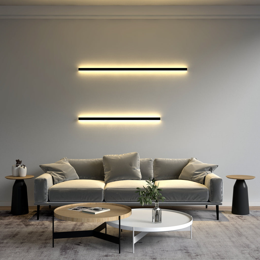 Linear LED Wall Light with Integrated Strip, Black or White