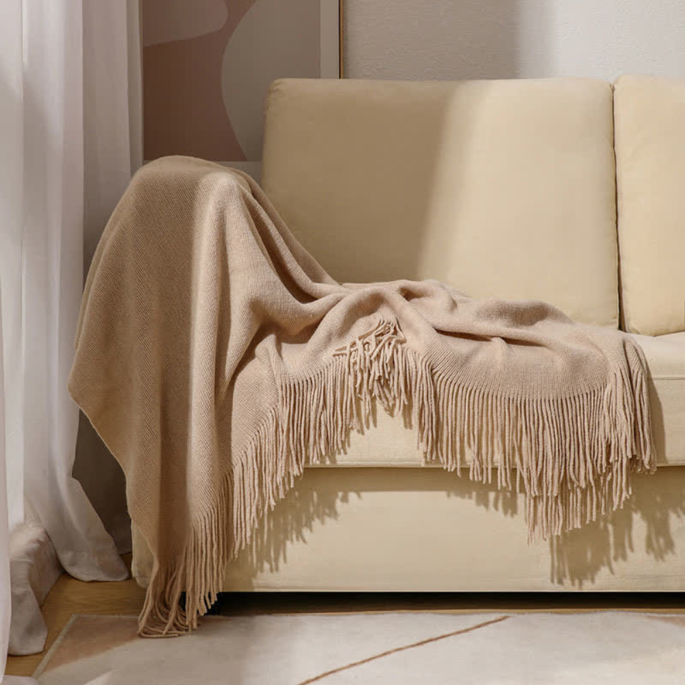 Chunky Knit Throw with Fringe Trim, Soft Acrylic, 2 Sizes