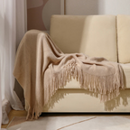 Chunky Knit Throw with Fringe Trim, Soft Acrylic, 2 Sizes
