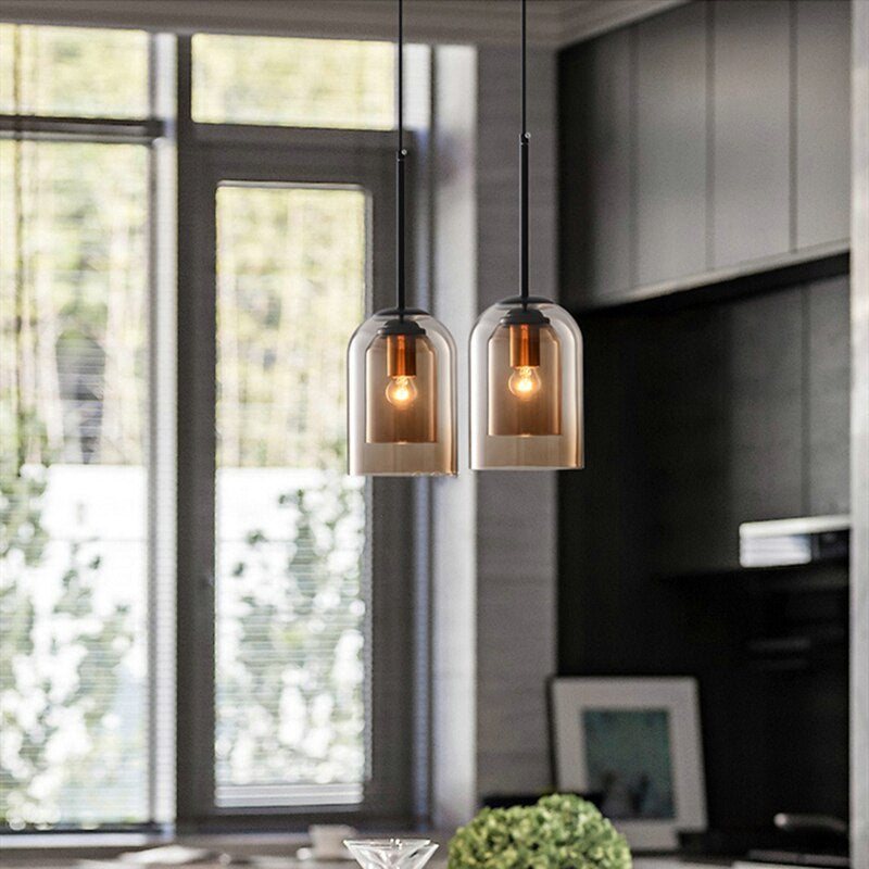 Double Glass Globe Pendant Light, Clear Glass, Nordic Style