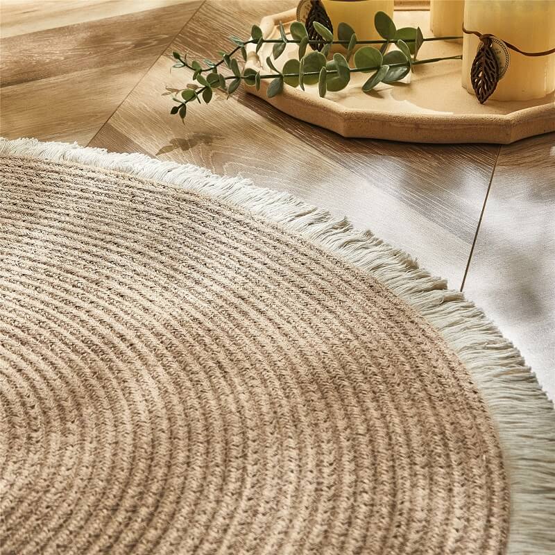 Round Braided Jute Rug, Reversible, 45 to 120cm