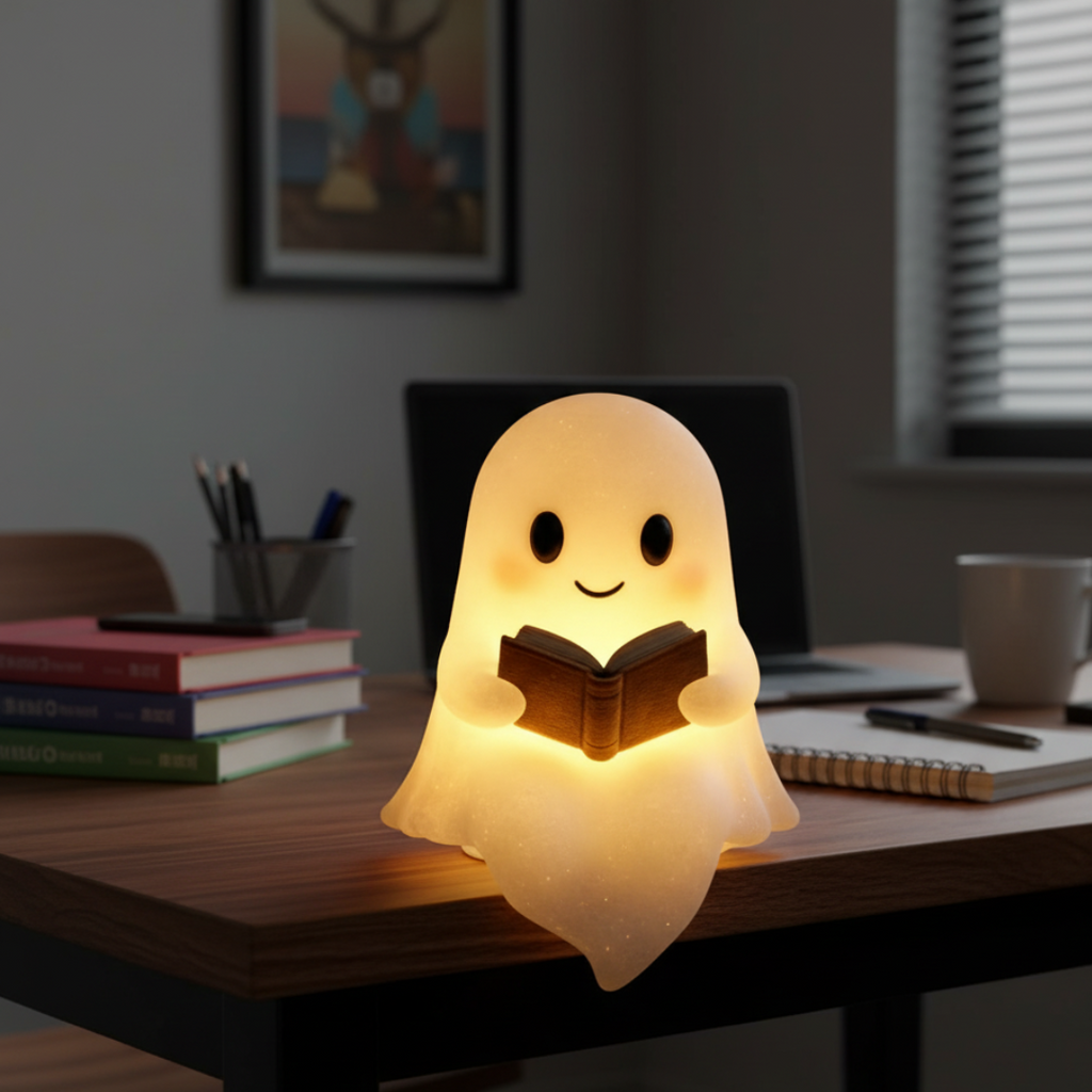 Handmade Ceramic Ghost Night Light with Warm White LED
