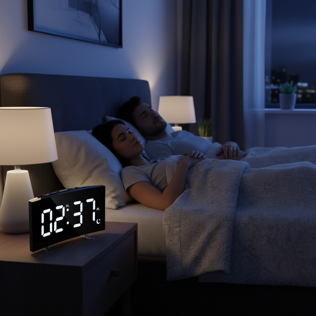 Digital LED Alarm Clock with Curved Display and Night Mode