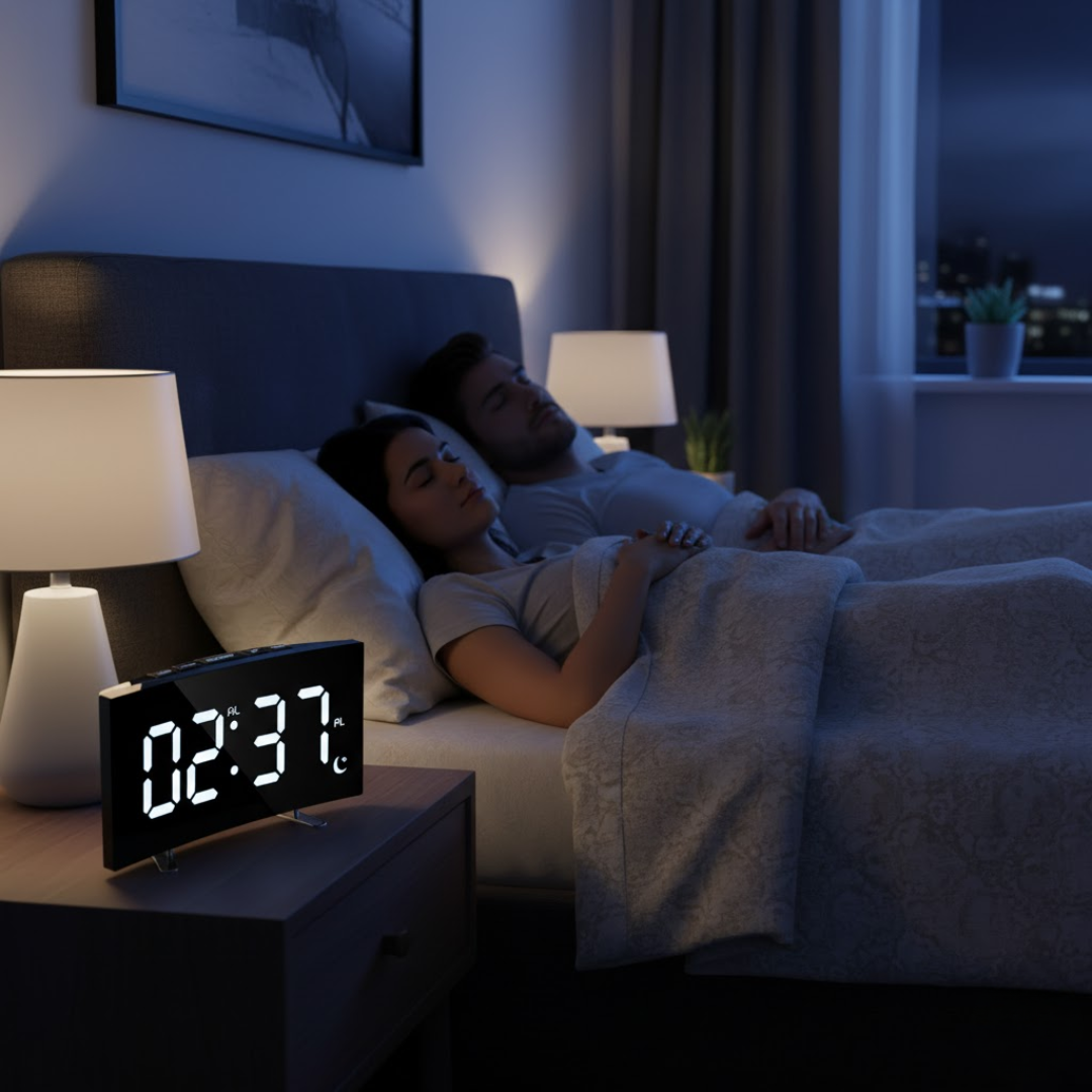 Digital LED Alarm Clock with Curved Display and Night Mode