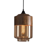 Tinted Glass Pendant Light with Wood Effect Metal, E27, 150 cm Cable