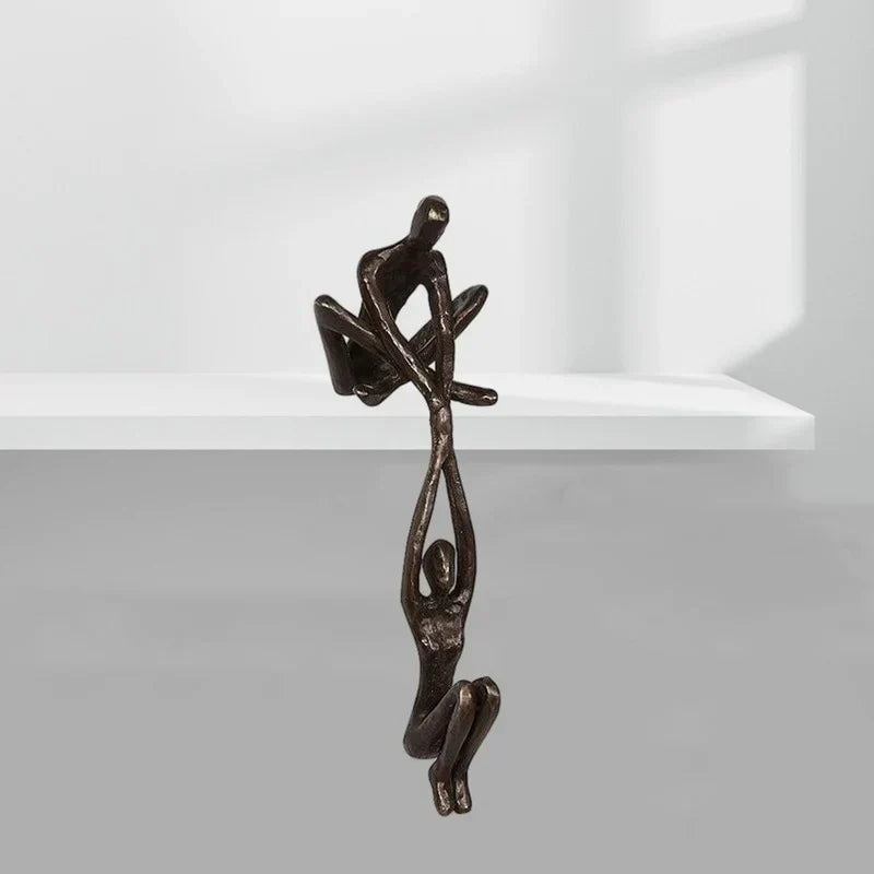 Balancing Couple Sculpture in Resin, Black or Bronze, 20.5cm