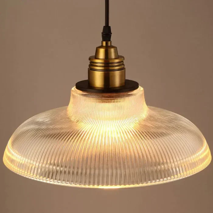 Ribbed Glass Pendant Light in Amber or Clear Glass
