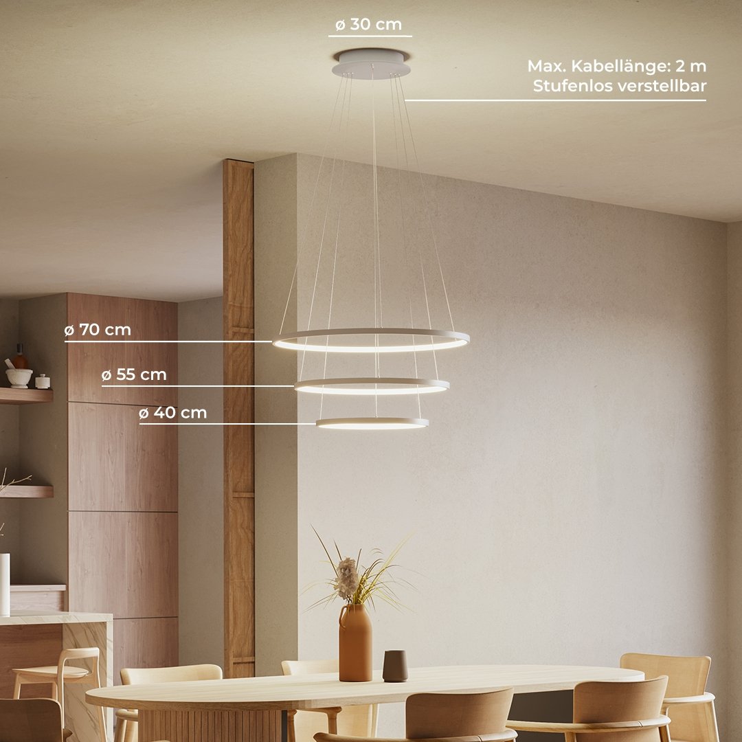 Dimmable LED Ring Chandelier 70/55/40cm with Remote, Aluminium