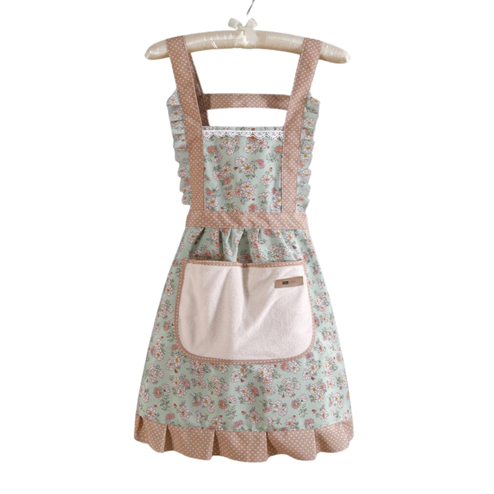Floral Cotton Apron, Water-Repellent with Pockets, Adjustable