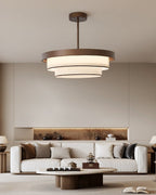 Three-Tier Fabric Ring Pendant Light, Bronze, LED