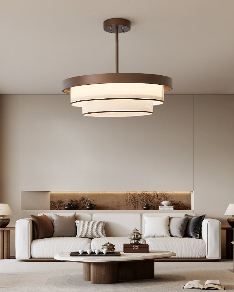 Three-Tier Fabric Ring Pendant Light, Bronze, LED
