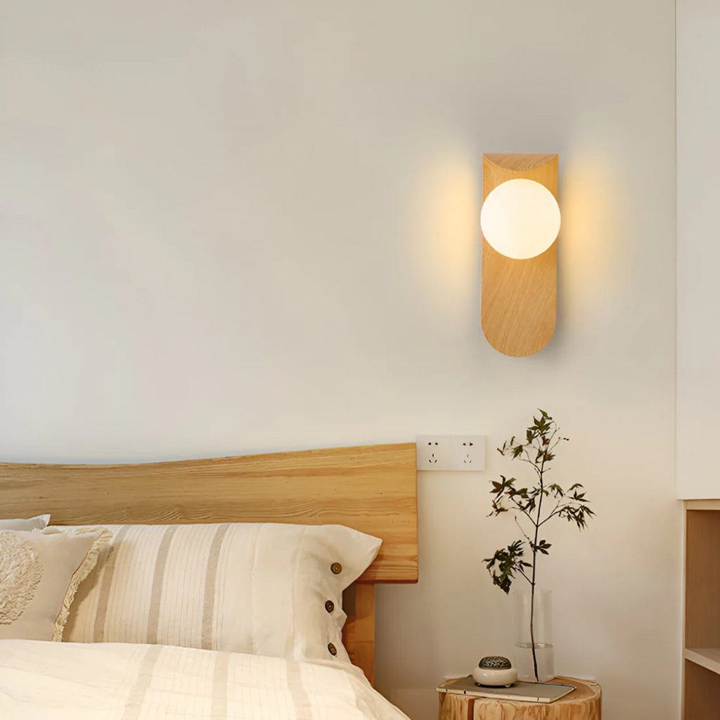 Wood-Effect Globe LED Wall Light, 25cm, Three Light Settings