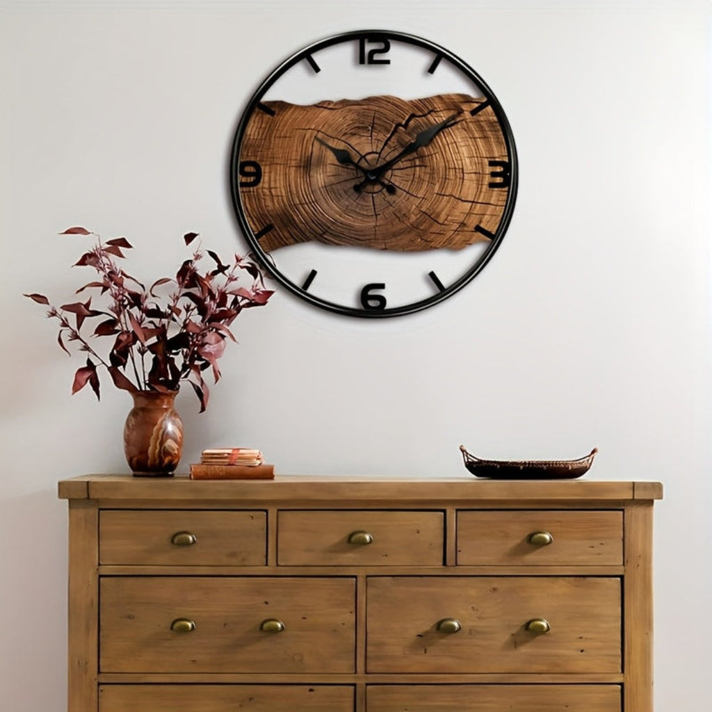 Round Carved Wood-Effect Wall Clock with Silent Movement