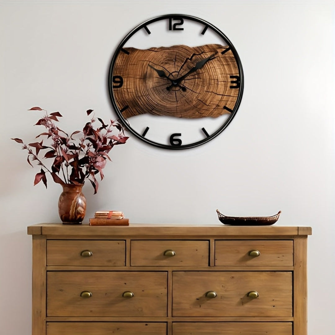 Round Carved Wood-Effect Wall Clock with Silent Movement