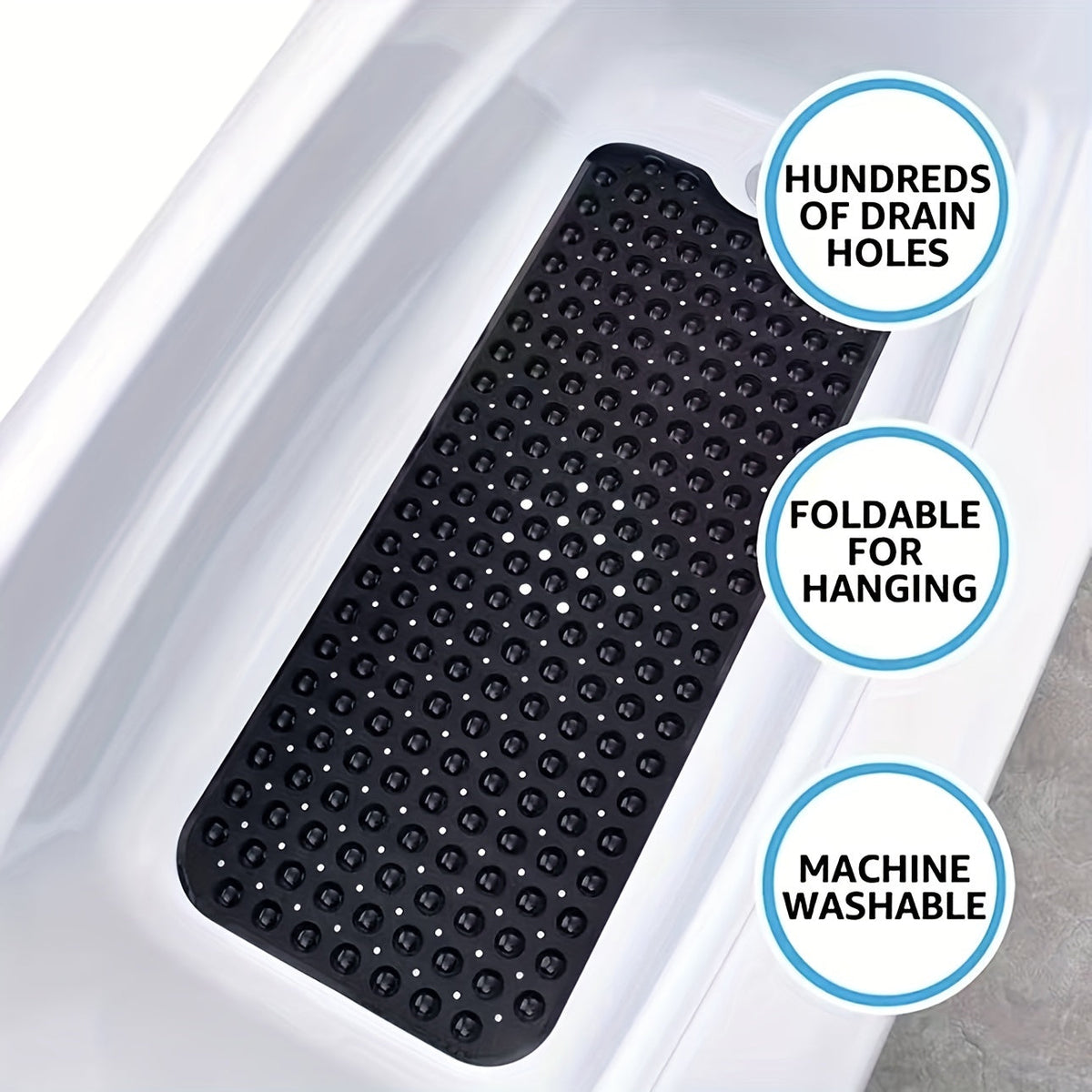 Extra-Long Non-Slip Bath Mat with Suction Cups, 101 x 40cm
