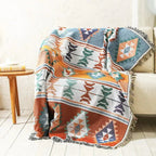 Jacquard Woven Throw with Plaited Fringes, 130 x 160 cm