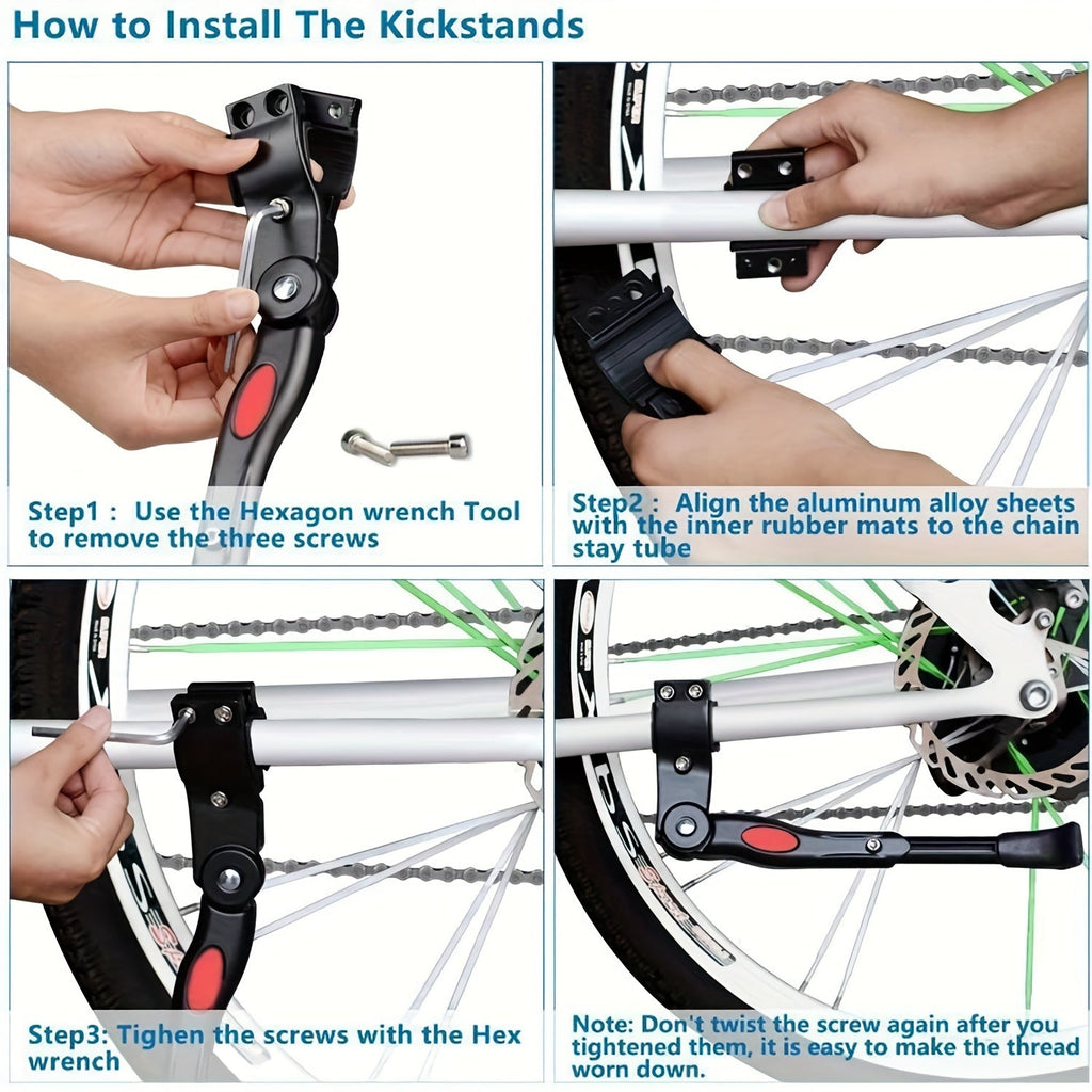Adjustable Aluminium Bike Kickstand, Black, Universal Fit