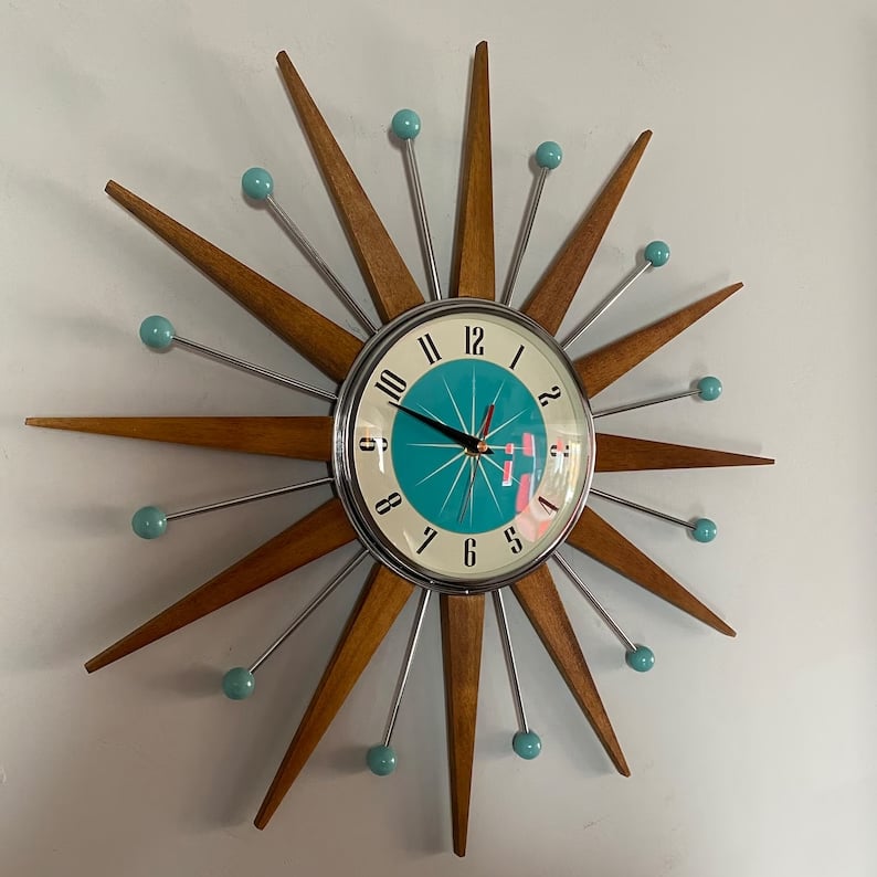 Handmade Retro Sunburst Wall Clock, 40 x 40cm, Silent