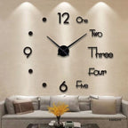 3D Acrylic Wall Clock, Self-Assembly Black Design 40-120 cm