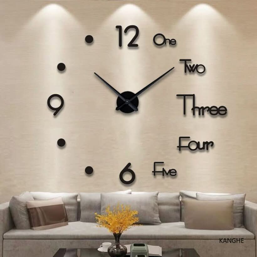 3D Acrylic Wall Clock, Self-Assembly Black Design 40-120 cm