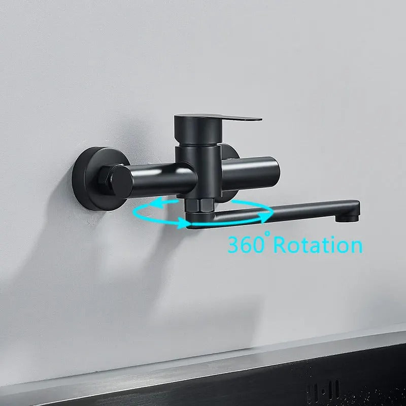 Wall Mounted Tap with Twin Handles and 360 Swivel Spout
