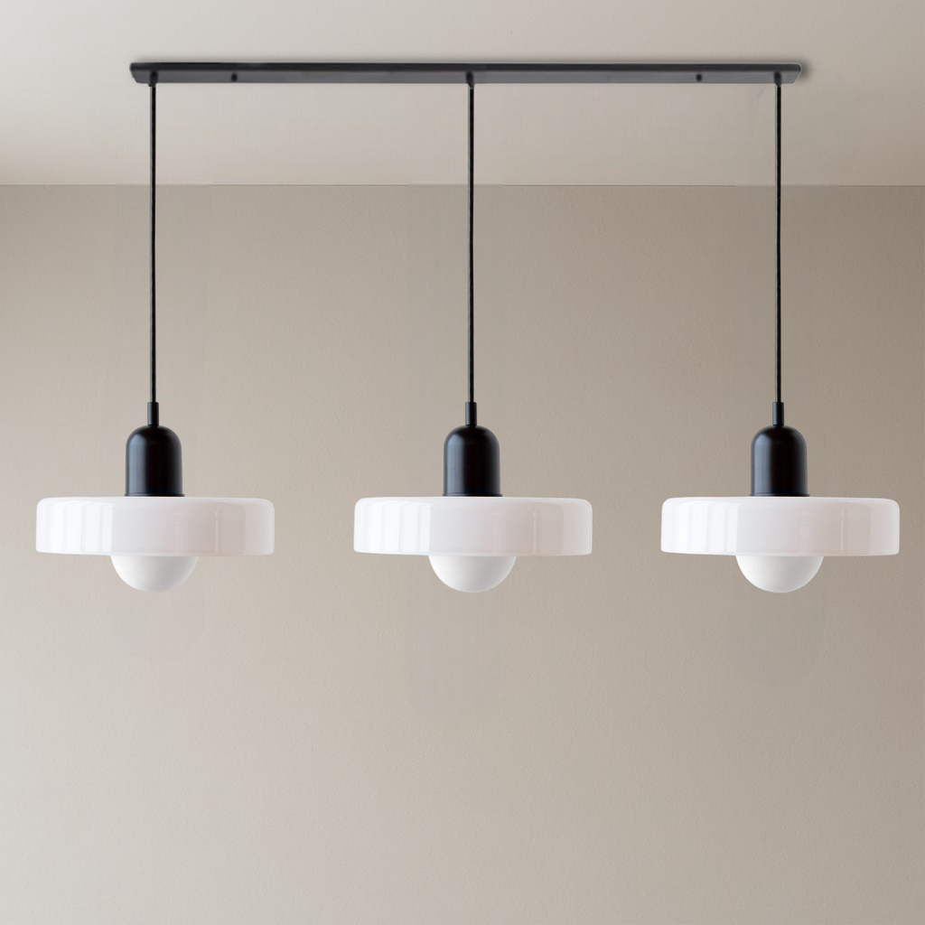3-Light Bauhaus Pendant Light with Coloured Glass Shades, G9