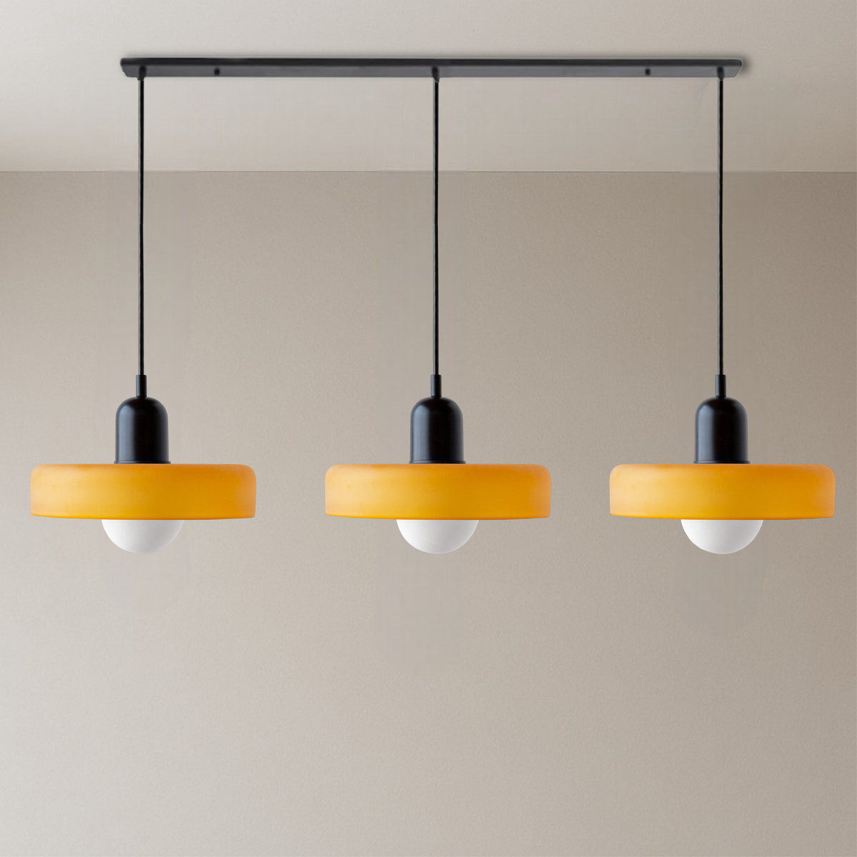 3-Light Bauhaus Pendant Light with Coloured Glass Shades, G9
