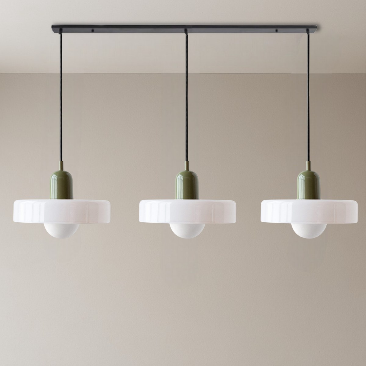 3-Light Bauhaus Pendant Light with Coloured Glass Shades, G9