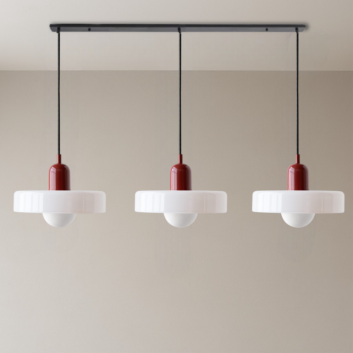 3-Light Bauhaus Pendant Light with Coloured Glass Shades, G9