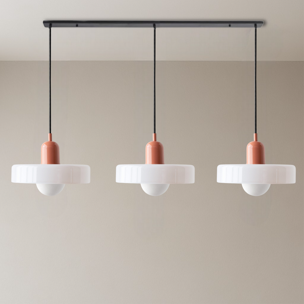 3-Light Bauhaus Pendant Light with Coloured Glass Shades, G9