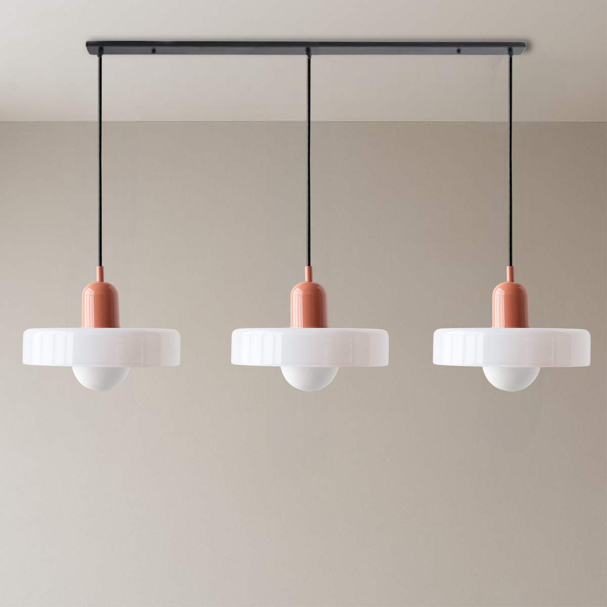 3-Light Bauhaus Pendant Light with Coloured Glass Shades, G9