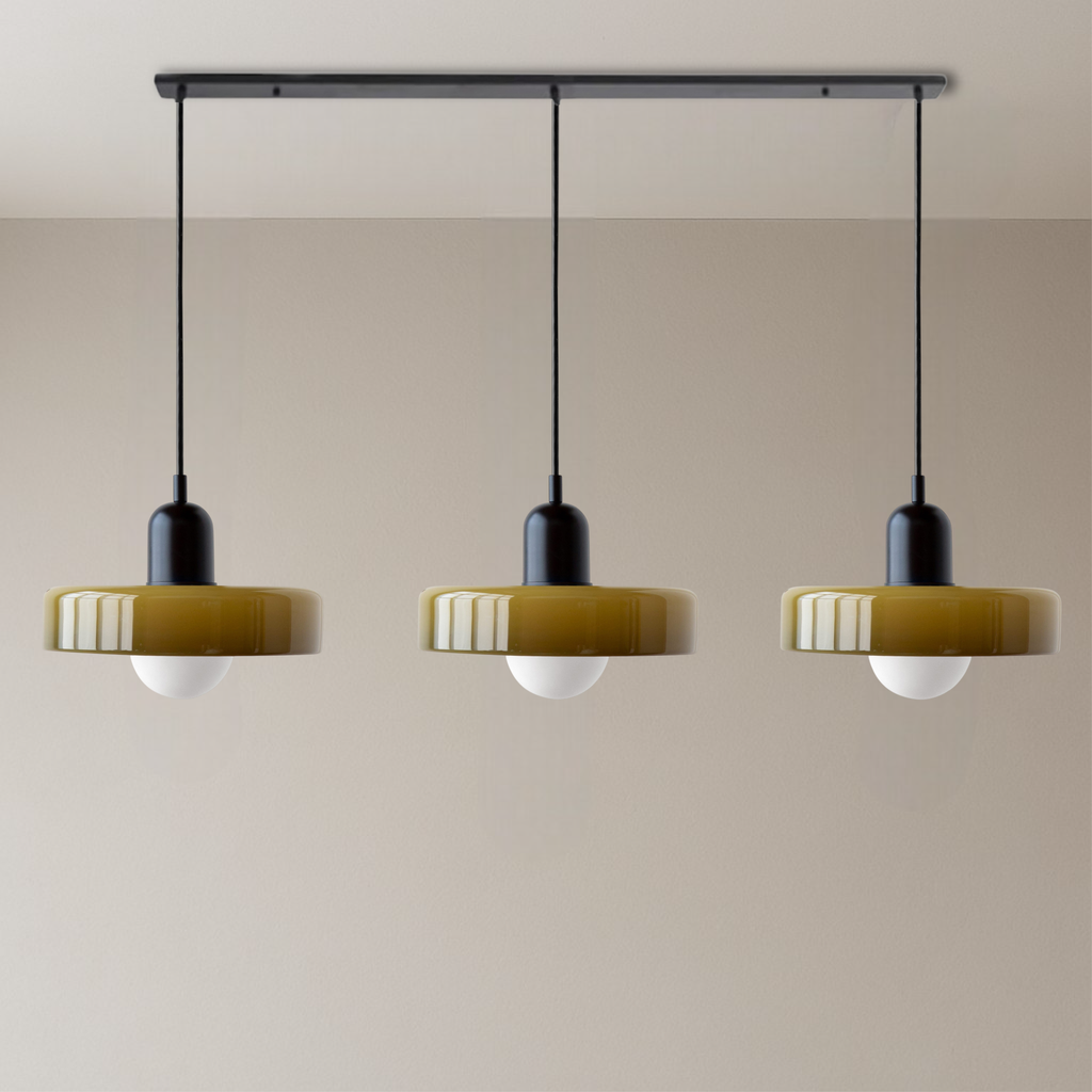 3-Light Bauhaus Pendant Light with Coloured Glass Shades, G9