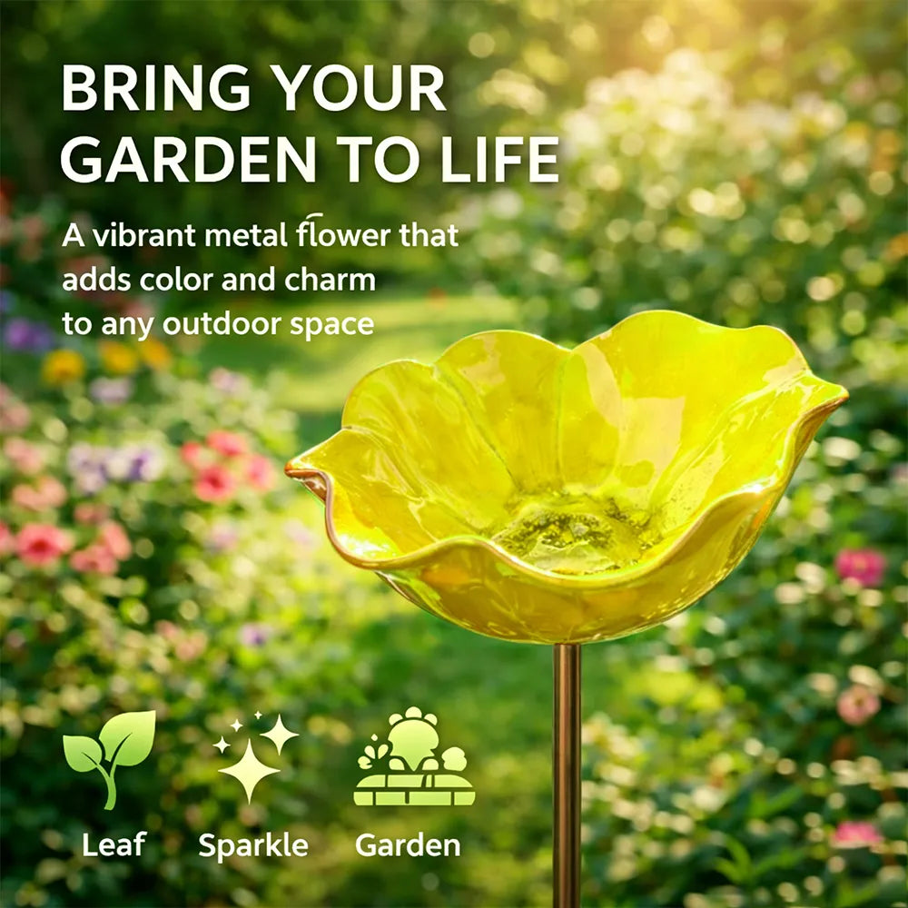 Metal Flower Bird Bath Garden Stake, 60cm, 7 Colours