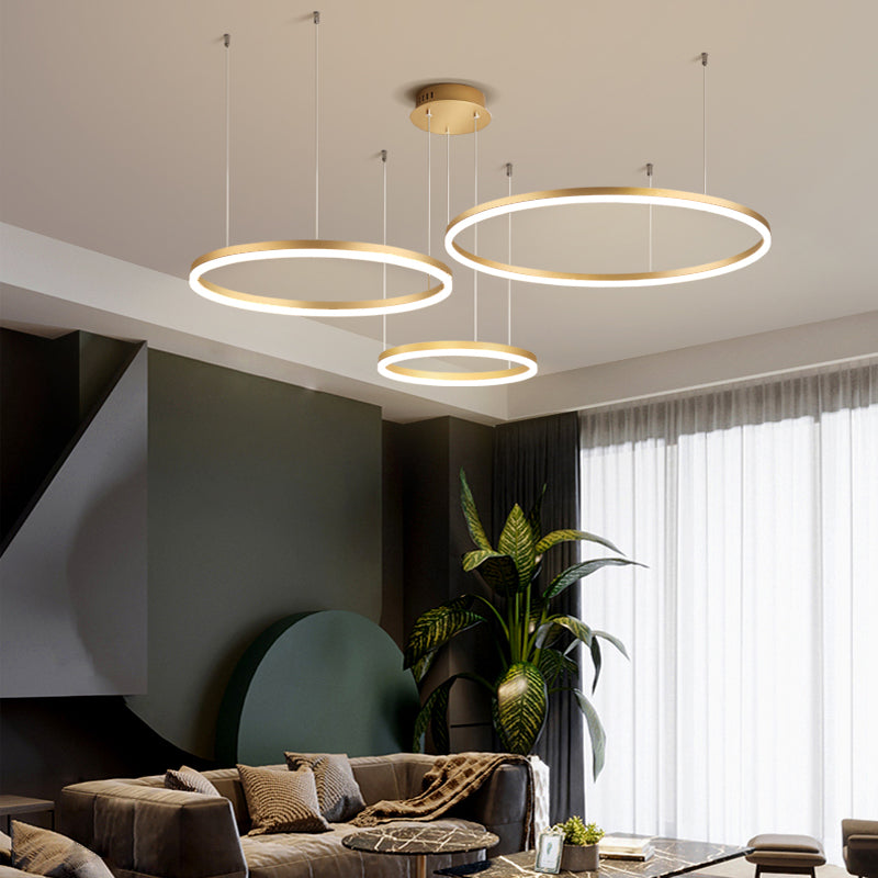 Circular Ring LED Pendant Light, 2-5 Rings, Black, Gold or Brown
