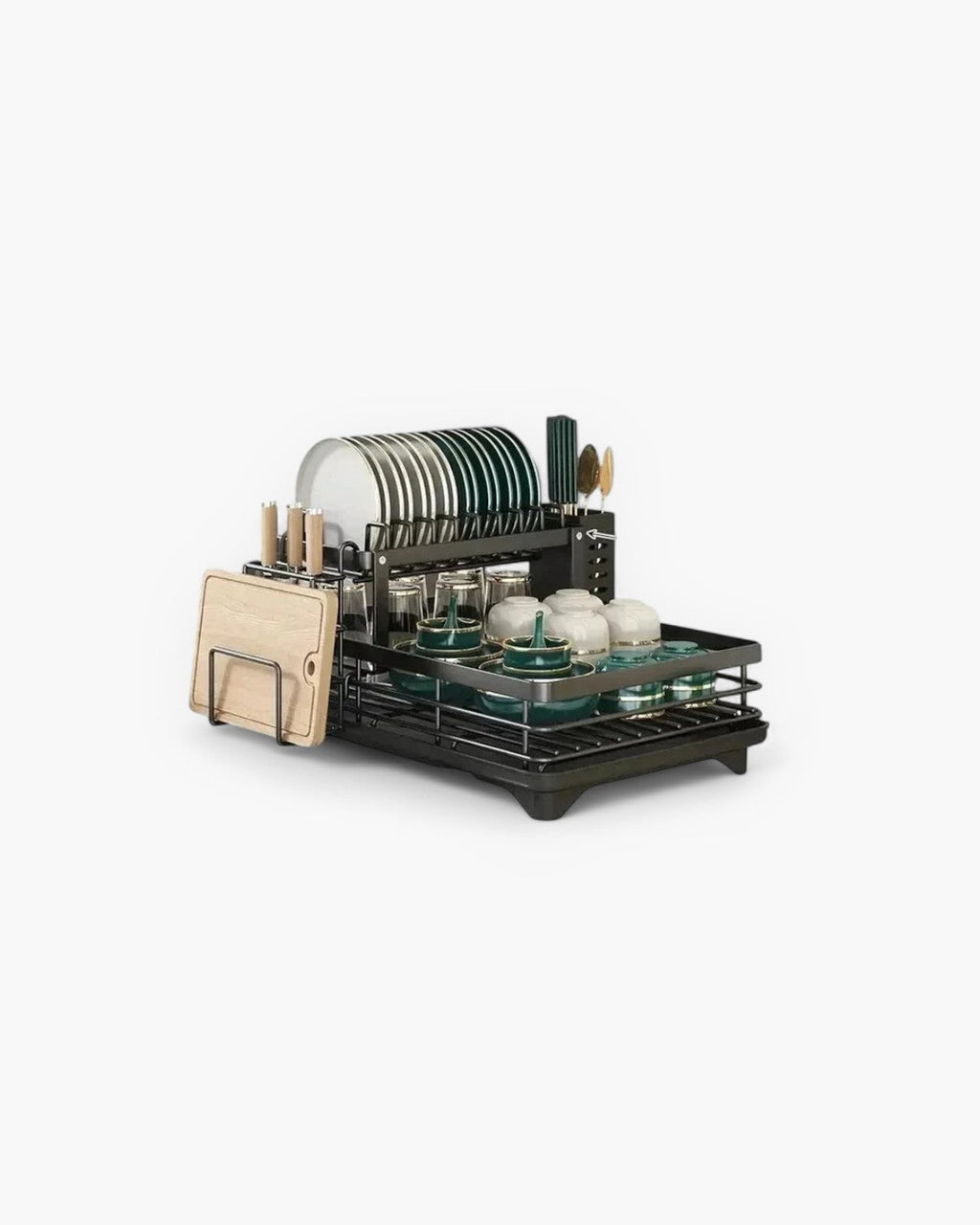 Carbon Steel Dish Rack with 360 Degree Swivel Spout, 1 or 2 Tiers