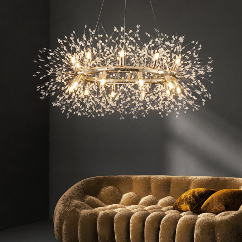 Gold Cut Glass Flower Chandelier with Adjustable Drop, E27