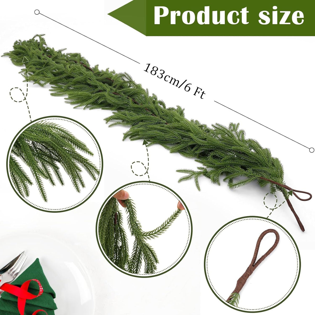 Artificial Pine Christmas Garland, 120 to 270cm, Bendable