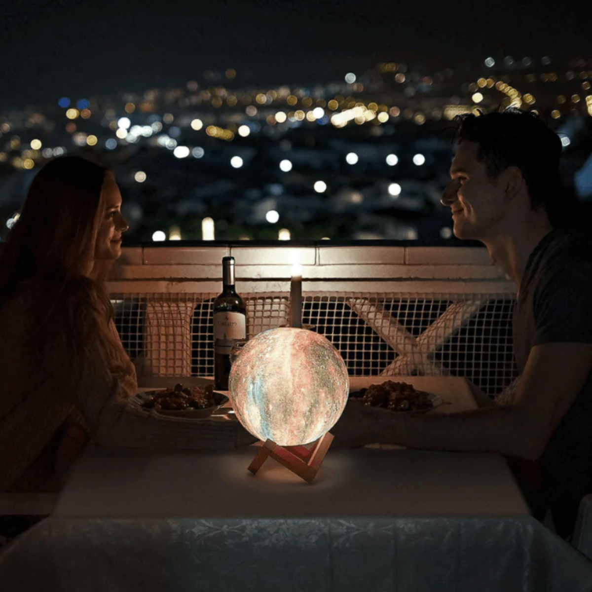 3D Moon Lamp with Wooden Stand, 16 Colours, Cordless