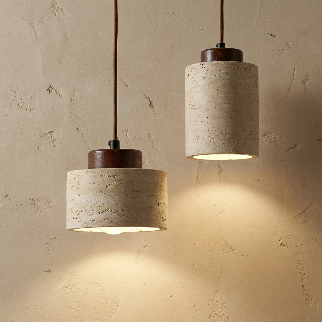 Modern Natural Stone Pendant Light with Textured Shade