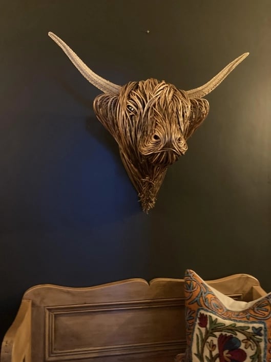Handmade Wicker Bull Head Wall Sculpture, 63 x 53 cm