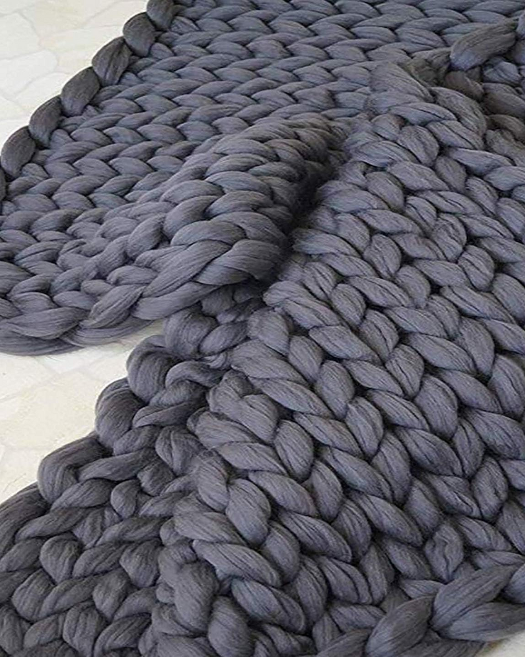 Hand-Knitted Chunky Chenille Throw Blanket