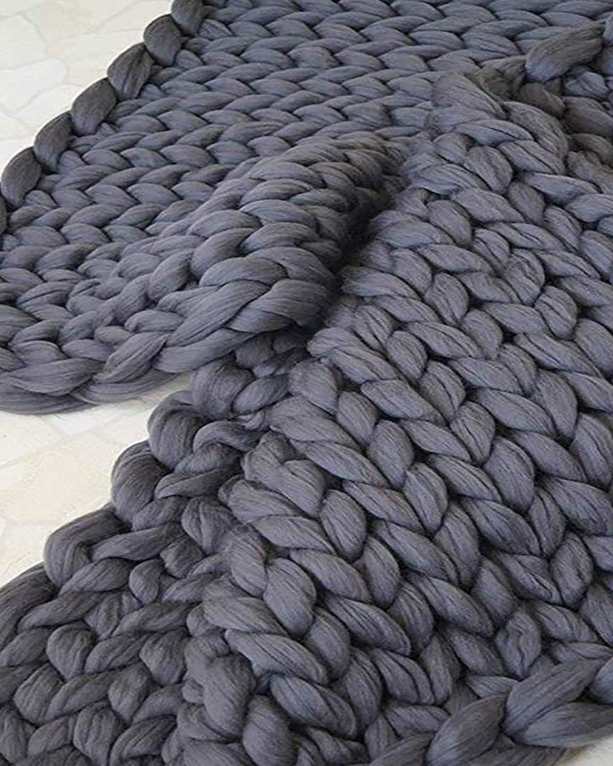 Hand-Knitted Chunky Chenille Throw Blanket
