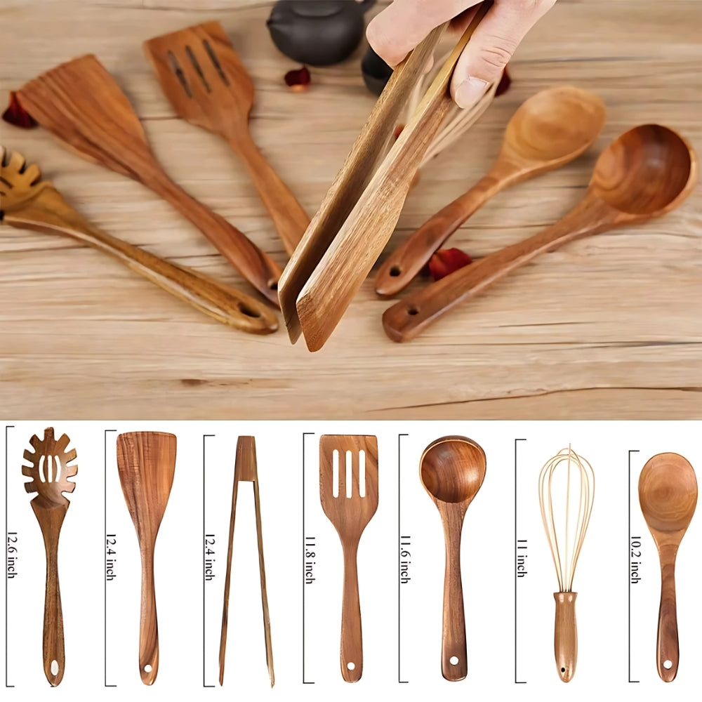 Beech Wood Kitchen Utensil Set of 7, Heat Resistant