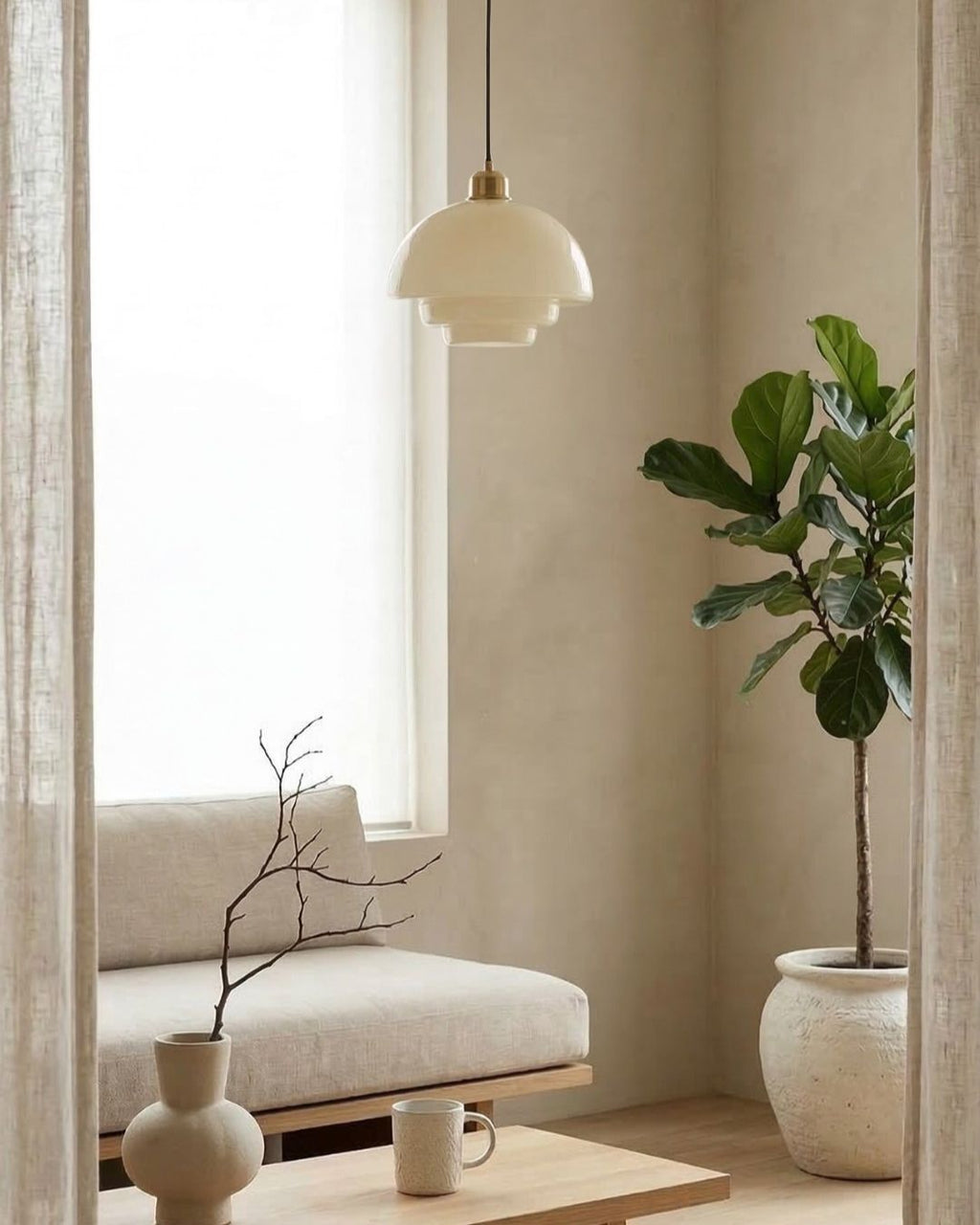 Opal White Glass Pendant Light with Brushed Brass, E27